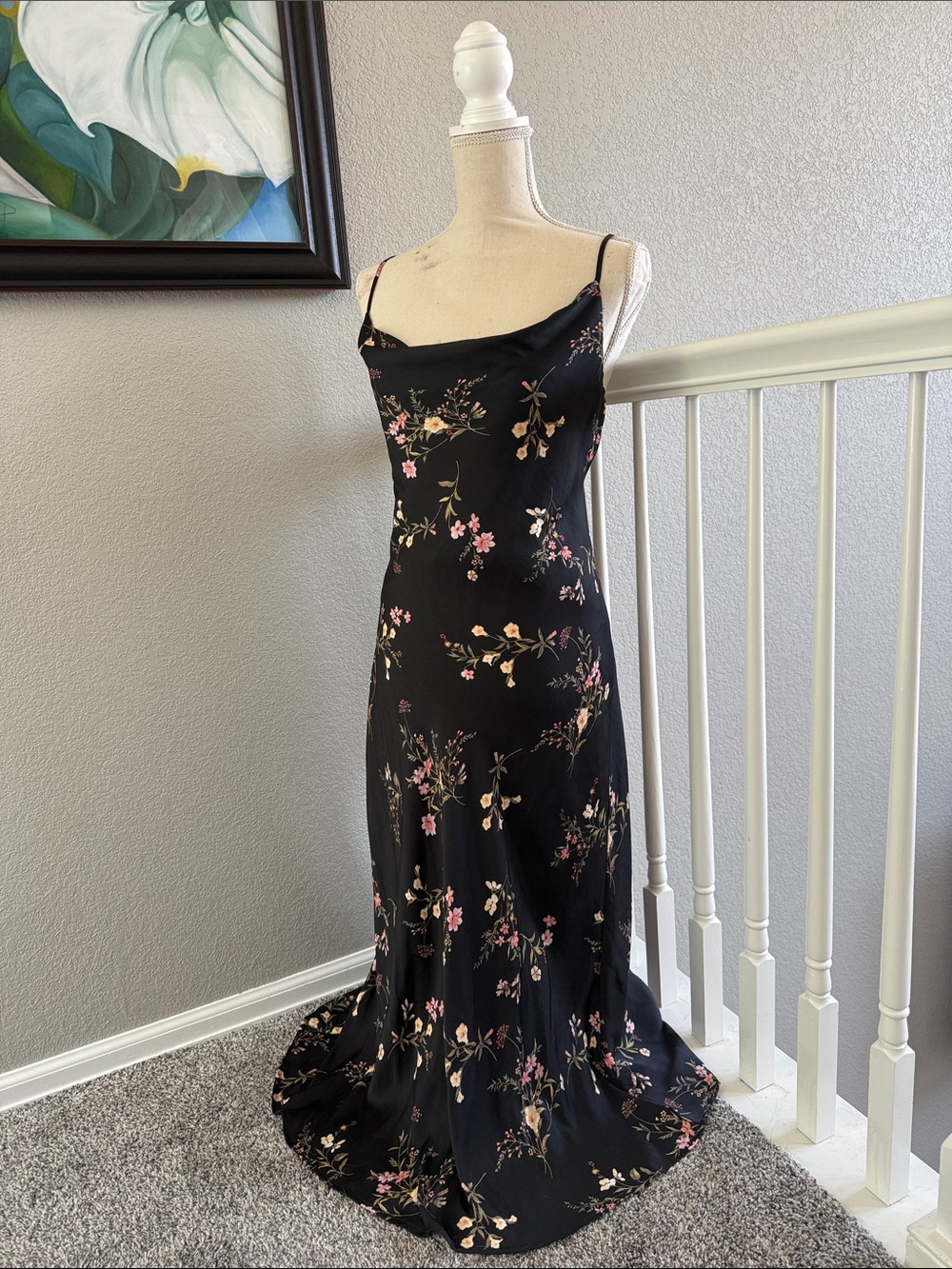 NWT Altar’d State Black Floral Cowl Neck Slip Maxi Dress - Size XL